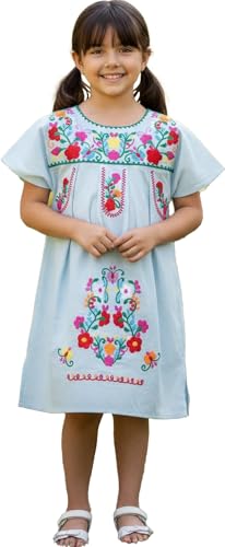 YZXDORWJ Mexican Dress for Girls Embroidered Traditional Floral Dress Summer Short Sleeve (G20BBL-150)