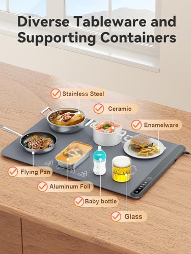 Miniatura 6 de Anifrim Bandeja De Calentamiento Eléctrico, Bandeja Calienta Platos Para Calentar Alimentos, Calentador De Comida Con Material Nano Silicona Para Familia, Fiestas, Eventos, Oficina-Gris