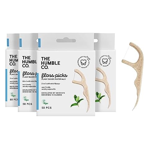 The Humble Co. Floss Picks (200 Count) – Plant Based Dental Floss Picks for Superior Oral Care, Dental Hygiene, and Gum Health, Cruelty Free Tooth Floss Picks (Mint, Single Thread) Cover