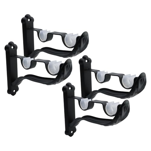 HEVSTIL 4Pcs Heavy Duty Double Curtain Rod Brackets, Single Black Retro Wall Mount Brackets Vintage Design Fit for 1 Inch Drapes Rod Design with Screw,Black