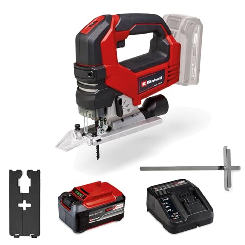 Einhell Professional Akku-Stichsäge TP-JS 18/135 Li BL Power X-Change (18 V, 135 mm Schnitttiefe in Holz, 26 mm Hubhöhe, Brushless, inkl. Sägeblatt, inkl. 5,2 Ah Akku & Ladegerät)