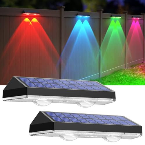 Solar Fence Lights Outdoor, 2PK RGB Solar Lights for Outside Backyard, Patio, Deck Fence, Stair Handrail, Pool and Wall