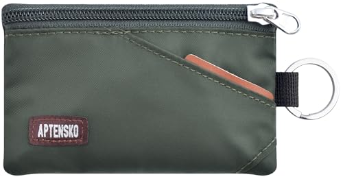 APTENSKO RFID Blocking Travel Wallet with Adjustable Lanyard Small Nylon Zipper Pouch and Badge Holder for ID Credit Cards Cash Keys Commuters (AmyGreen)