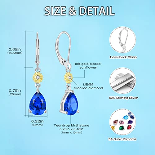 Veshon Sunflower Earrings For Women, 925 Sterling Silver Dangle Drop Cz Earrings Leverback Earrings With Teardrop Birthstone, Fine Floral Jewelry For Women Birthday Gifts For Girlfriend Daughter Her #TOP3
