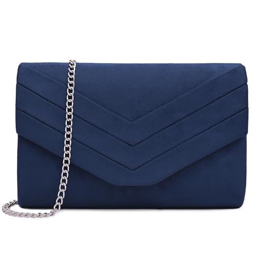 Milisente Clutch Purse for Women Suede Envelope Evening Purses Crossbody Shoulder Clutch Bag (Navy Blue)