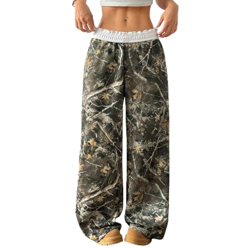 Image of Camo Pants Women Wide Leg Sweatpants Baggy Y2K Camoflage Pants Elastic Waisted Loose Casual Lounge Trousers Joggers