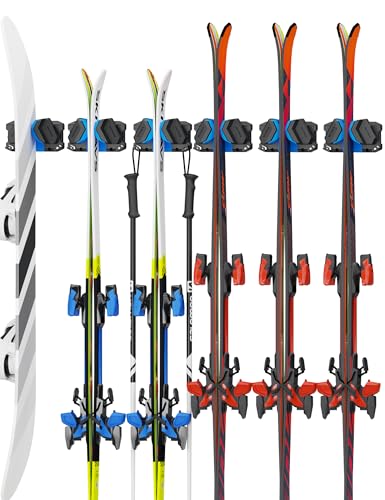 Image of Skifavs Ski & Snowboard Wall Rack, Ski Wall Mount & Ski Rack Wall Mount for Garage Space-Saving, Winter Gear Organizer, Fits Any Ski or Snowboard, Nonslip Ski Holders, Garage Organization, 6 Pack
