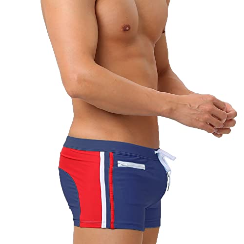 UXH Men Push-Up Pad Swimming Trunks Padded Pocket Sexy Swimwear Sunbath Surf Beach Shorts (Dark Blue,Tag M (US S),Regular,Polyester,Regular,US,Alpha,Small)