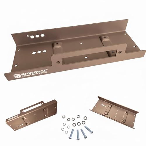 RHINOVAL Universal Winch Mounting Plate 10 x 4.5 Raised Bolt Pattern 15 000 lbs Heavy Duty Steel with Fairlead Flange & Hardware for Truck SUV Trailer (Matte Desert Tan)