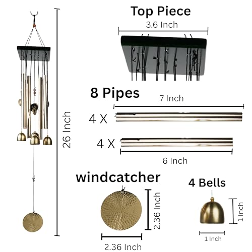 Image of Wind Chime | Wind Chimes for Balcony | Wind Chimes for Home Positive Energy | Home Decoration(Golden,Pipe & Hanging Bells)