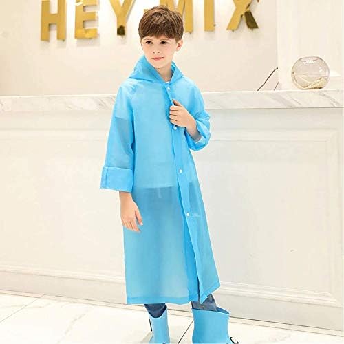 W+ Kid's Unisex PVC Full Sleeve With Hooded Plain Raincoat(Light Blue)-(Pack of 01) (8-9Years) 2