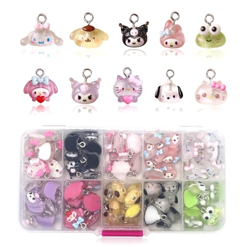 YOKUSHI 100PCS Cute Cartoon Resin Charms for Jewelry Making Bulk with Box, 3D Mini Charms Pendant Cartoon Animal Ornament DIY Cute Charms for Bracelets Necklaces Earrings Keychain