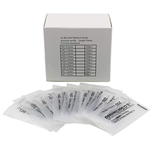 Ear Nose Piercing Needles - BoChang 100Pcs Mixed Sizes 12G 14G, 16G, 18G and 20G Individualized Package Body Piercing Needles for Piercing Supplies Piercing Kit Body Piercing Tool (100)