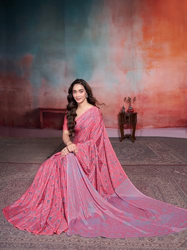 Image of Garden Vareli Floral Print Crepe Saree With Unstitched Blouse Piece