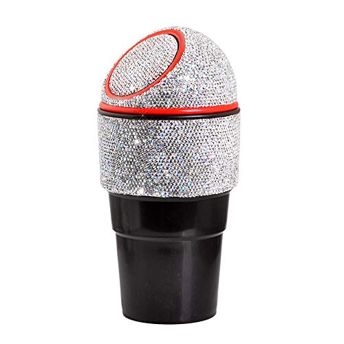 Image of Bling Rhinestone Auto Garbage Can Car Trash Can with Lid Mini Garbage Bin for Automotive Car, Home, Office, Kitchen, Bedroom (D)