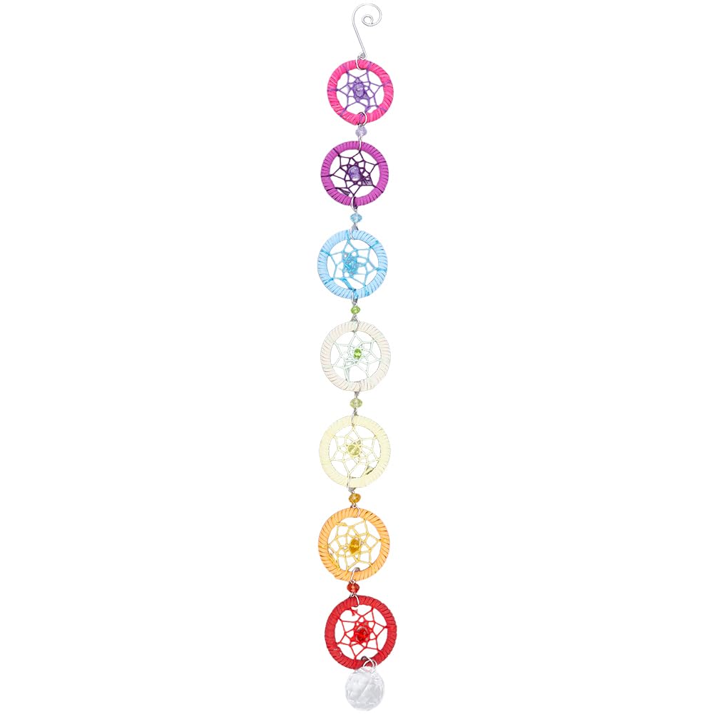 GORGECRAFT Boho Dream Catcher Garland Rainbow Wall Decor Mandala Woven Decorative Handmade Hanging Pendant Ornament Dreamcatcher with Resin Charms for Home Living Room Wedding Window Wall Decor
