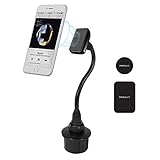 Macally Car Cup Holder Magnetic Phone Mount with for Extra Long Neck & 2 Metal Plates for iPhone 11 Max Pro Xs Max XR X 8 Plus 7 Plus 6S 6 Plus, Samsung Galaxy S10 S9 Note & Most Cell Phones
