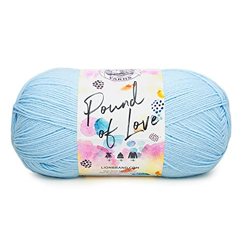 Image of Lion Brand Yarn 550-106B Pound of Love Yarn, Pastel Blue | Large Skein Everyday Basic 100% Acrylic Worsted Weight Knit Fiber for Baby Blankets, Classic Afghans, Sweaters, Scarf Sets