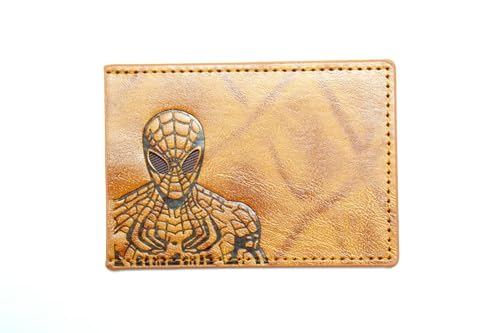 Leather Style Brown Spider Wallet ID for Men and Woman, Superhero Design, Multi Card Slots, Unisex and all ages, leather Style Wallet ID Bat eyes