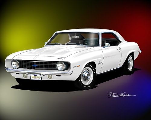 Automotive Art Prints 1969 CAMARO COPO-CAM AM BLANCO - Póster impreso artístico de Danny White - tamaño 20 x 24