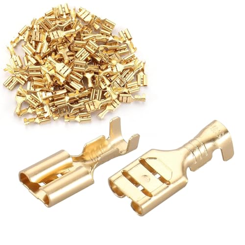 Image of Female Spade Quick Splice Crimp Terminals, 4.8mm Non Insulated Crimp Connector, 0.187 Inch, Brass, Pack of 100