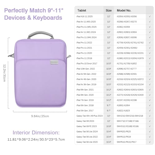 Image of MoKo 9-11 Inch Tablet Sleeve Bag Handle Carrying Case with Shoulder Strap Fits iPad Pro /Air /A16 11 inch,iPad 10th 10.9,i-Pad 9 /8 /7th 10.2,iPadAir 5 /4th 10.9,i-Pad 9.7,Tab S8 /S9 11 inch, Purple