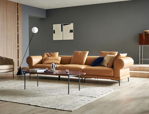 Image of Fabrique Eutony Leatherette 4 Seater with Puffy Moden Designr Light Brown Sofa Set | Comfortable Furniture for Home Office & Living Room | Easy to Move with Stainless Steel Legs