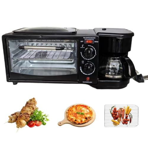 CVNIMV Estación de Desayuno 3 en 1, máquina de Desayuno multifunción, con cafetera, Control de Temperatura, Horno eléctrico y sartén, Color Negro