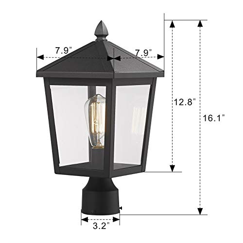 Image of zeyu Outdoor Post Light, 16 Inch Exterior Pole Light Pillar Lantern with Clear Glass Shade and Black Finish, 20076P