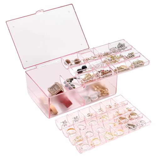 Image of House of Quirk 3 Layer Acrylic Storage Box Multi-Layer Jewelry Organizer Makeup Box Large Dustproof Trays Large Space Women Jewelry Storage Boxes (Brown)