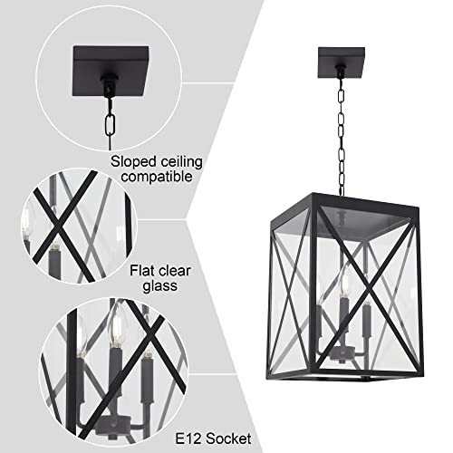 Melucee 3-Light Outdoor Chandelier Lighting Black Indoor Lantern Pendant Light Exterior Ceiling Light Fixtures With Clear Glass For Patio Porch Entryway #TOP5
