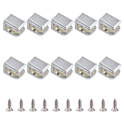 Ufurmate Glass Clamp, 10Pcs Rectangle Glass Clamps Zinc Alloy Glass Shelf Brackets Adjustable Silver Glass Shelf Clips Wall Mounted Solid Glass Shelf Holders, For 5-8Mm Thick Glass Shelves #TOP14