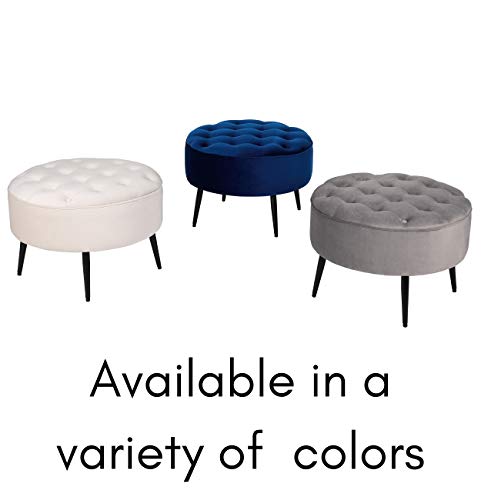 Birdrock Home Tufted Round Grey Ottoman – Velvet Foot Stool – Mid Century Modern Steel Legs - Soft Compact Padded Stool - Living Room Or Bedroom – Vanity Chair - Decorative Furniture #TOP5