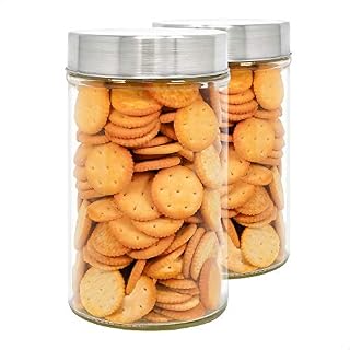 LG Luxury & Grace Set 2 Glass Jars with Lids, 0.9 L (17x10 cm). High Borosilicate Glass Jars. 201 Stainless Steel Screw Lids. Food Storage Containers.
