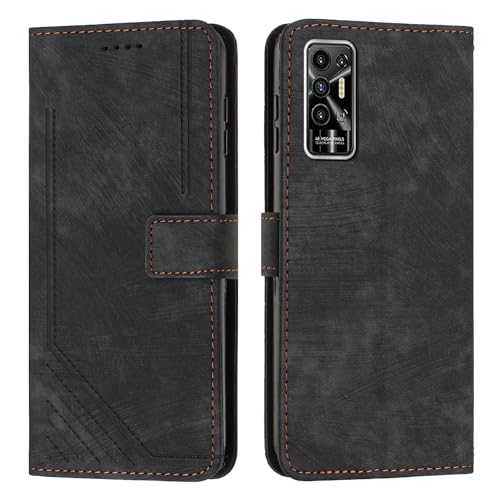 Étui Tecno Pova 2 noir avec dragonne et portefeuille intégré pour homme et femme