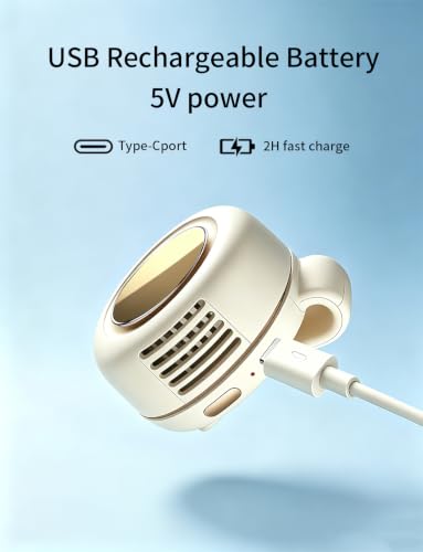 Image of Portable Silent Mini Bladeless Fan Clip On, 3 Speeds & Queit, Hands Free Shirt and Waist Clips Whirlwind Fans, USB Rechargeable, Suitable for Outdoor & Travel & Office (cream white)