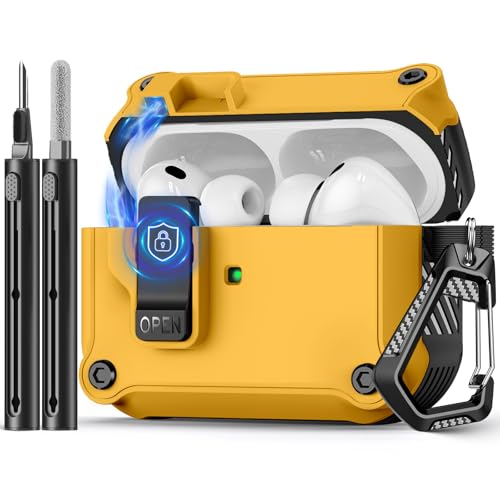 Image of Pohgelan Compatible with AirPods Pro 3 Case (Yellow) | Magnetic Automatic Lock with Cleaning Kit,Compatible with Magsafe