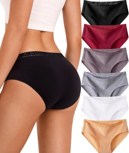 READY TO LOVE Cotton Underwear for Women 6 Pack Bikini Sexy Full Coverage Panties Lace Waistband Ladies Hipster Clothes Outfit 2026