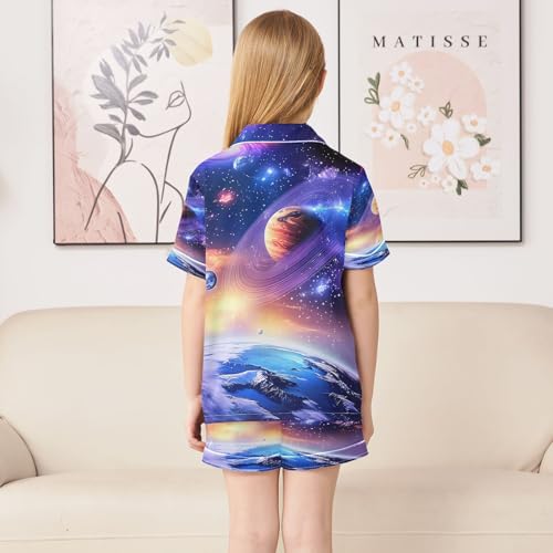 ALAZA Starry Sky Earth Planet Satin Pajamas Set Short Sleeve Button Down Sleepwear Summer Pjs 2 Piece4