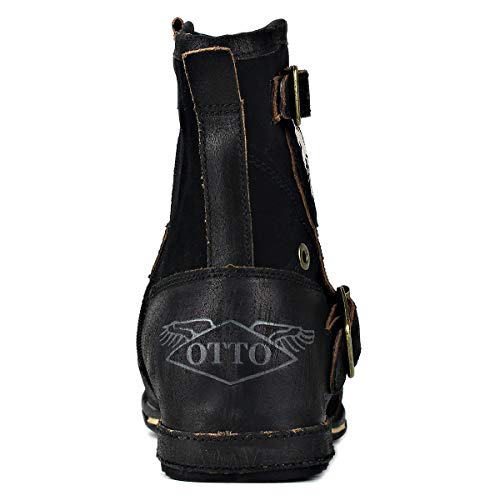 Image of OSSTONE Moto Boots for Men Fashion Zipper-up Leather Chukka Boots Casual Shoes Retro Style OS-5008-1-DA1B1