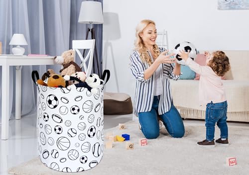 Image of Kids Laundry Hamper Clothes Gift Basket Storage Laundry Baskets Organizer Bin with Handles for Nursery Room (Sports ball)