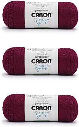 Caron Simply Soft Burgundy Yarn - 3 Pack of 170g/6oz - Acrylic - 4 Medium (Worsted) - 315 Yards - Knitting/Crochet