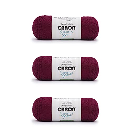 Caron Simply Soft Burgundy Yarn - 3 Pack Of 170G/6Oz - Acrylic - 4 Medium (Worsted) - 315 Yards - Knitting/Crochet #TOP3