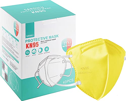 KN95 Face Masks for Kids Individually Wrapped 40 Pack Children's Safety Disposable Face Mask Breathable Protective Face Cover Mask Yellow 40