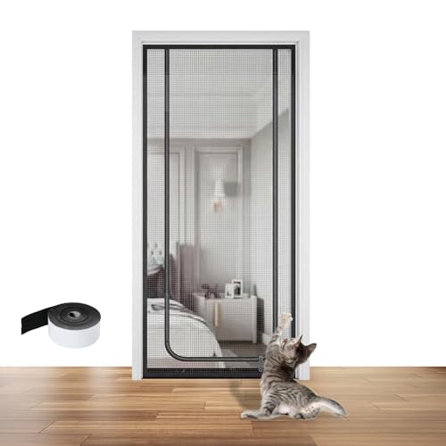 Mosquitera con cremallera para puerta, mosquitera magnética para puerta de balcón, cortina antimoscas, sin agujeros, para balcón, pantalla de mascotas, puerta autoadhesiva (forma de U, 85 x 210 cm