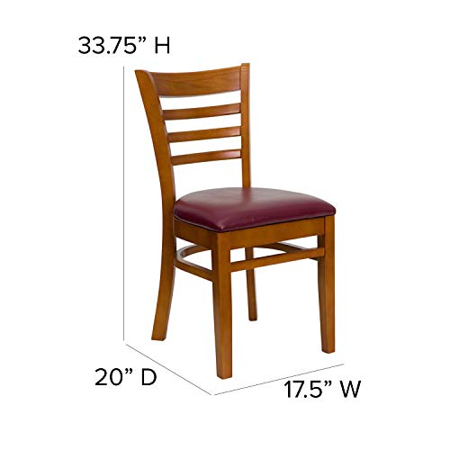 Image of Flash Furniture HERCULES Series Ladder Back Cherry Wood Restaurant Chair - Burgundy Vinyl Seat