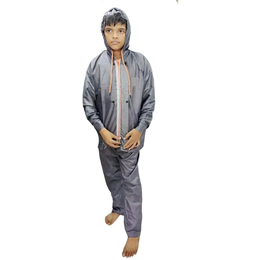 D8211K Children’s Waterproof Hooded Raincoat & Pant Set | Durable, Lightweight, Portable Rain Suit with Carry Pouch (M, Grey, 8 Years - 9 Years) 3
