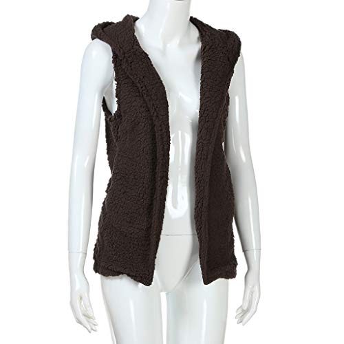 Chaleco de invierno para mujer cálido con capucha estilo sudadera café 5