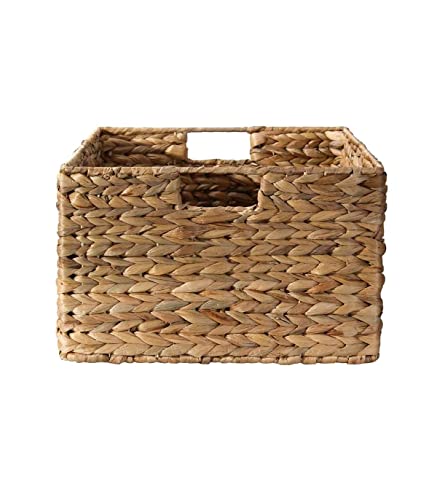 CASÂME Panier en Jacinthe d'Eau - Armature Métal - Avec Poignées - Tiroir de Rangement - en Fibres Naturelles - Salon, Dressing, Chambre - L 45 x P 33 x H 20 cm