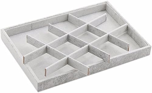 MyshineStyle 12 Grid Jewelry Display Tray Ice Velvet Gray Stackable Accessories Storage Organizers,1 Piece (12 Grid Jewelry Tray)